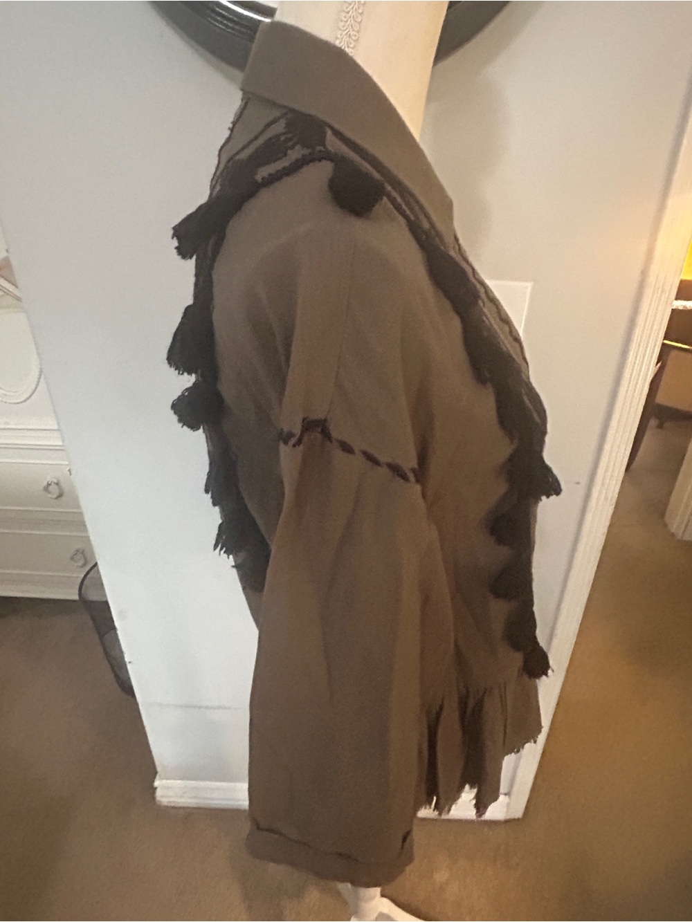Zara Olive Green Boho Embroidered Fringe Jacket - Picture 6 of 11